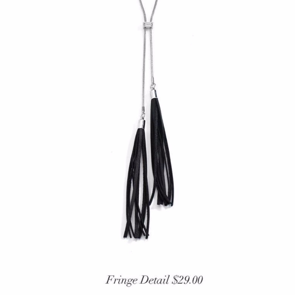 Black Silver Tone Long Fringe Detail Necklace